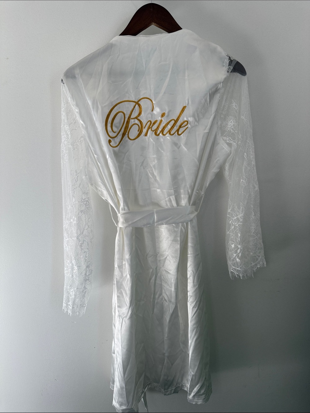 Bride Satin & Lace Robe with Gold Script